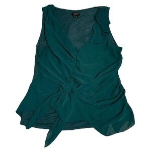 Anthropologie Teal Green Gathered V-Neck Sleeveless Top